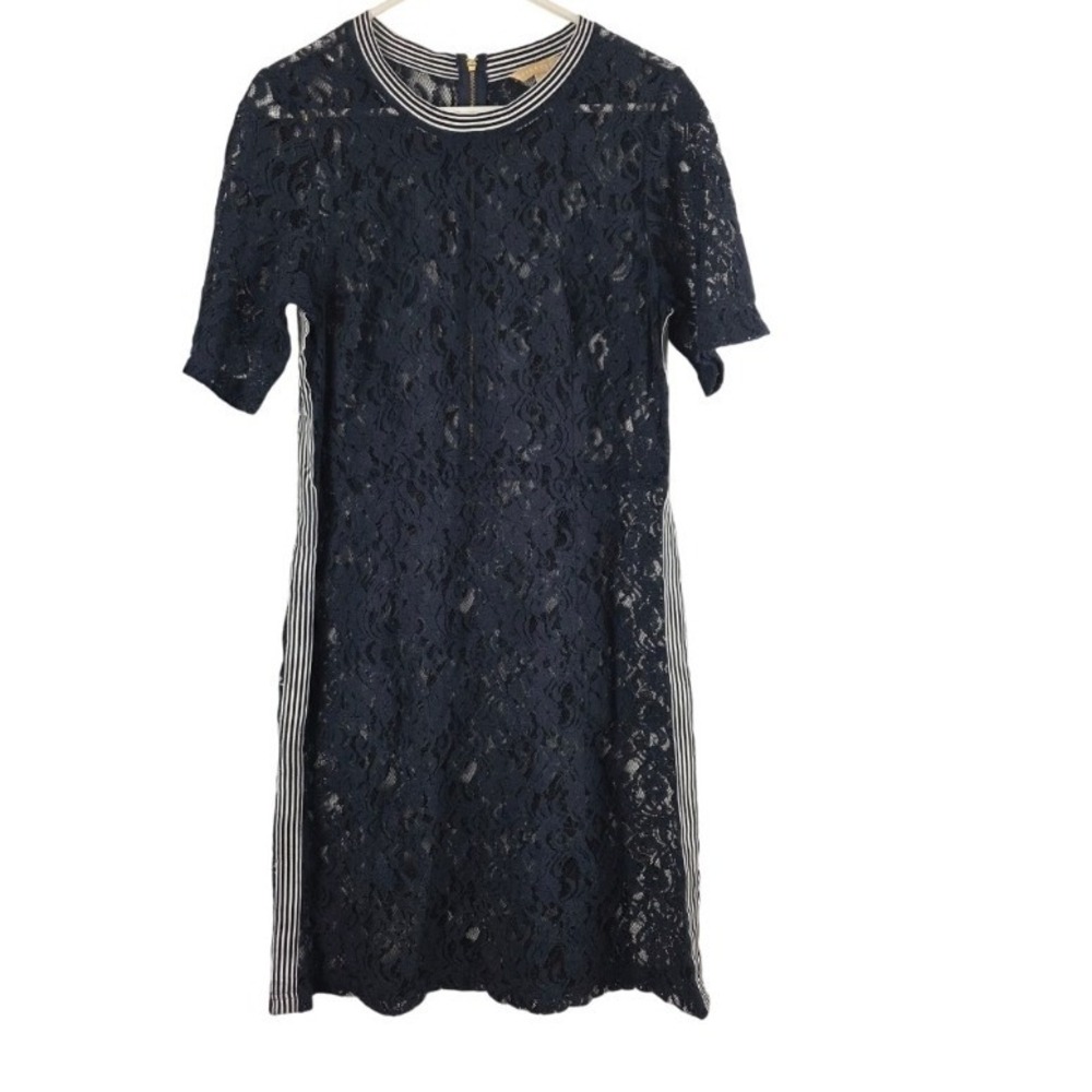 Hope & Harlow Cottage Core Midi Dress 12 Womens Blue Sheer‎ Lace Short Sleeve